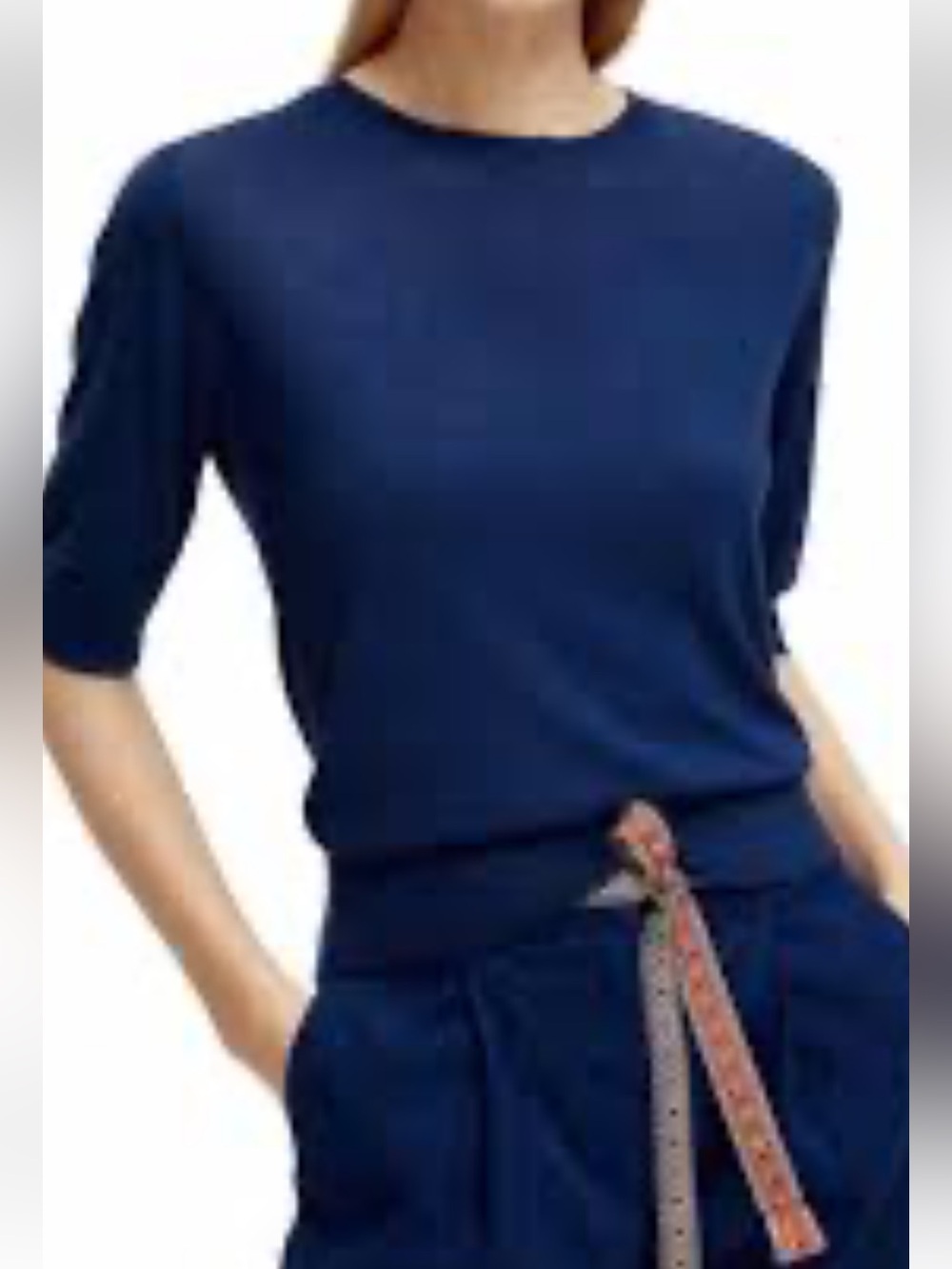 House of Harlow 1960 fine Cash knit short-sleeve sweater in navy blue size M